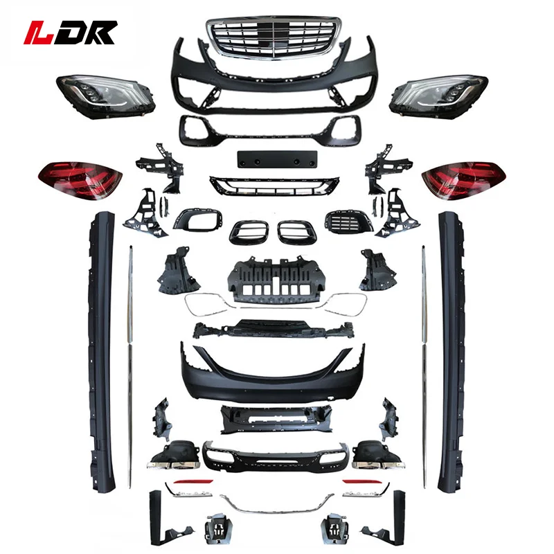 Hot Selling  For 2014-2017 W222 2018 S63 Auto Body Kits Front/Rear Bumper Headlight PP+ABS Bolt-On Complete Set