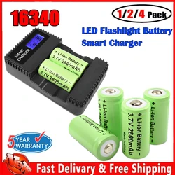 3.7V 2800mAh For 16340 Batteries CR123A CR123 LED Flashlight Battery+Smart LCD Charger Security Camera Rechargeable Batteries