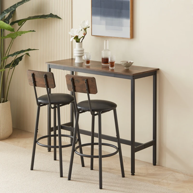 

Bar Table Set With 2 Bar Stools PU Soft Seat With Backrest Rustic Brown 43.31'' L X 15.75'' W X 35.43'' H