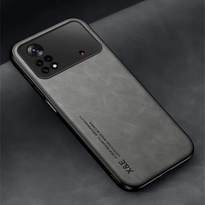 Build-in Magnetic Luxury Leather Case For Xiaomi Poco X4 Pro Case Soft Frame Shockproof Coque Poko Little Pocco X4 X 4 Pro Cover