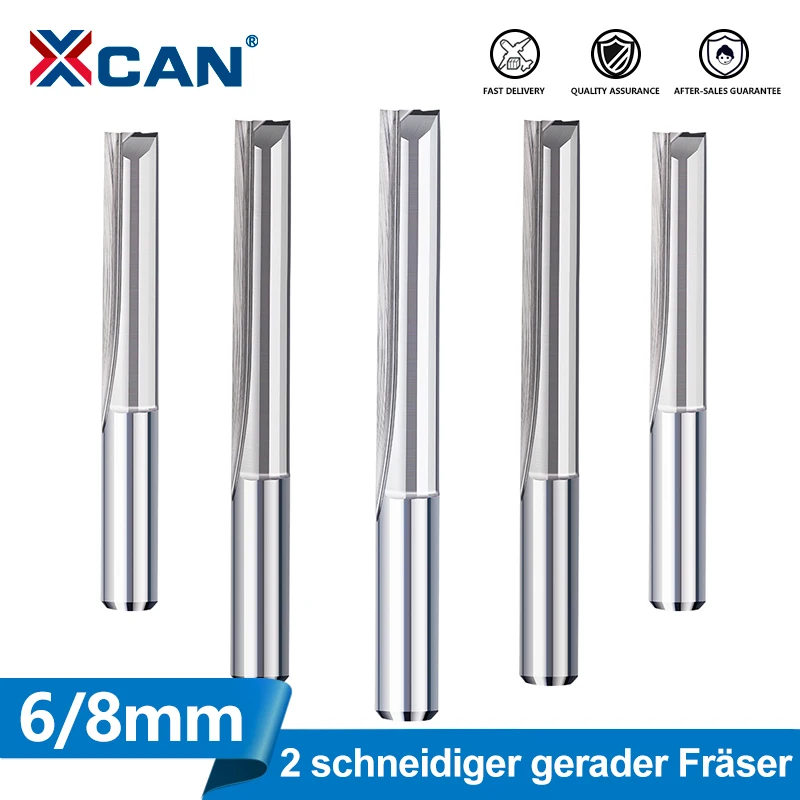 XCAN 1/2/7 pièce fraise droite 2 cannelures VVHM arbre fraise droite CNC fraise 4mm 6mm 8mm arbre rainure droite fraise supérieure