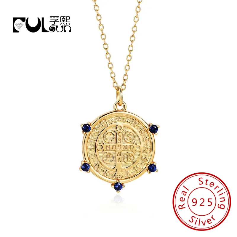 

Ювелирные изделия на заказ, стерлинговое серебро 925 пробы, позолоченное 14 карат, коллекция ювелирных изделий средневековых легенд, синий циркон, ожерелье с монетами и деньгами