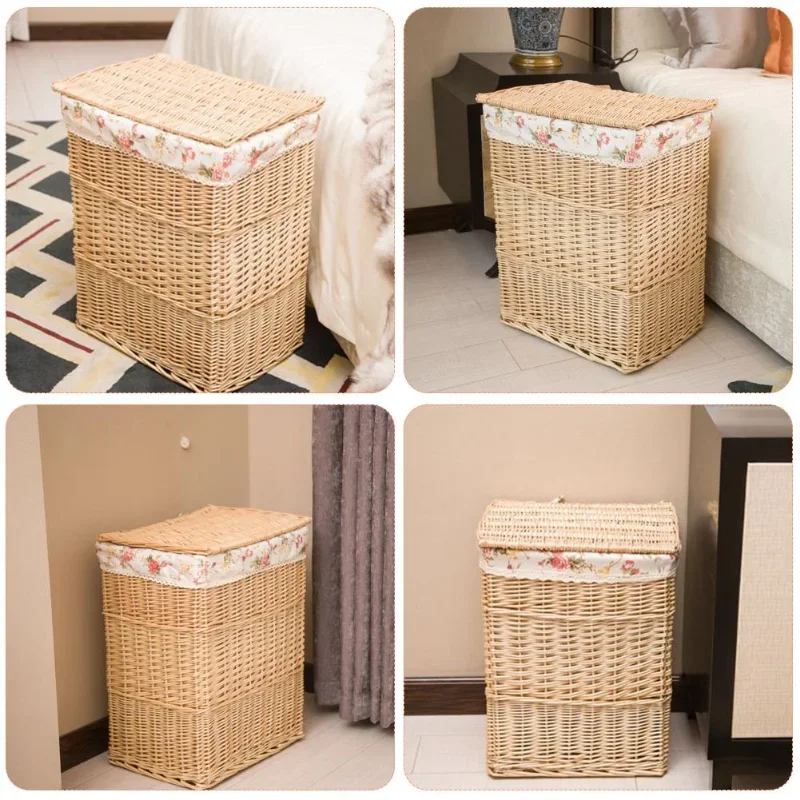 Folding Laundry Baskets Dirty Clothes Home Storage Basket Large Storage Box Wicker Mesh Laundry Bag Laundry Hamper with Lid