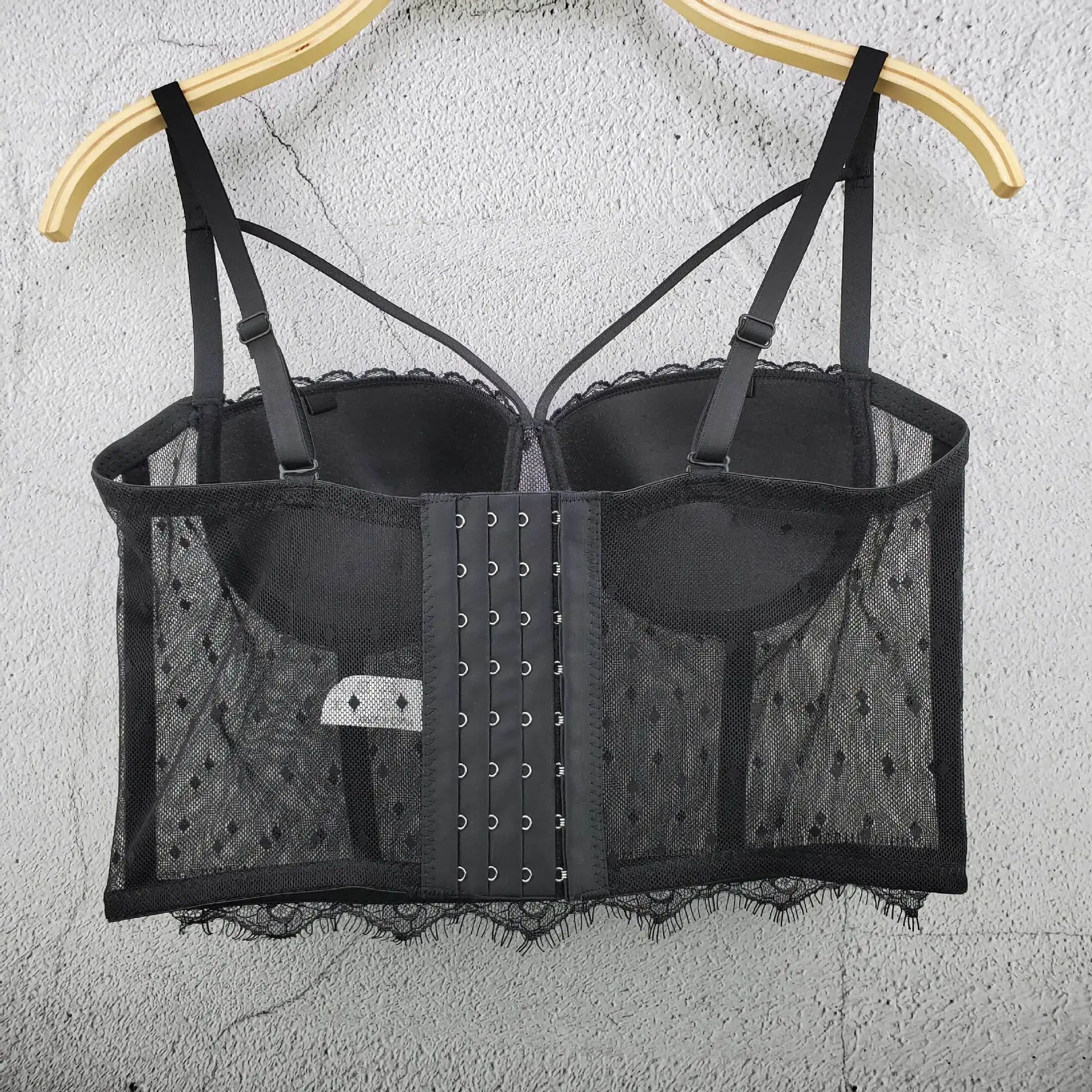 Sexy Fashion Short Corset Crop Top Women Solid Mesh Lace Breathable Stretchy Big Chest Bustier Vest Push Up Tube Tank Tops