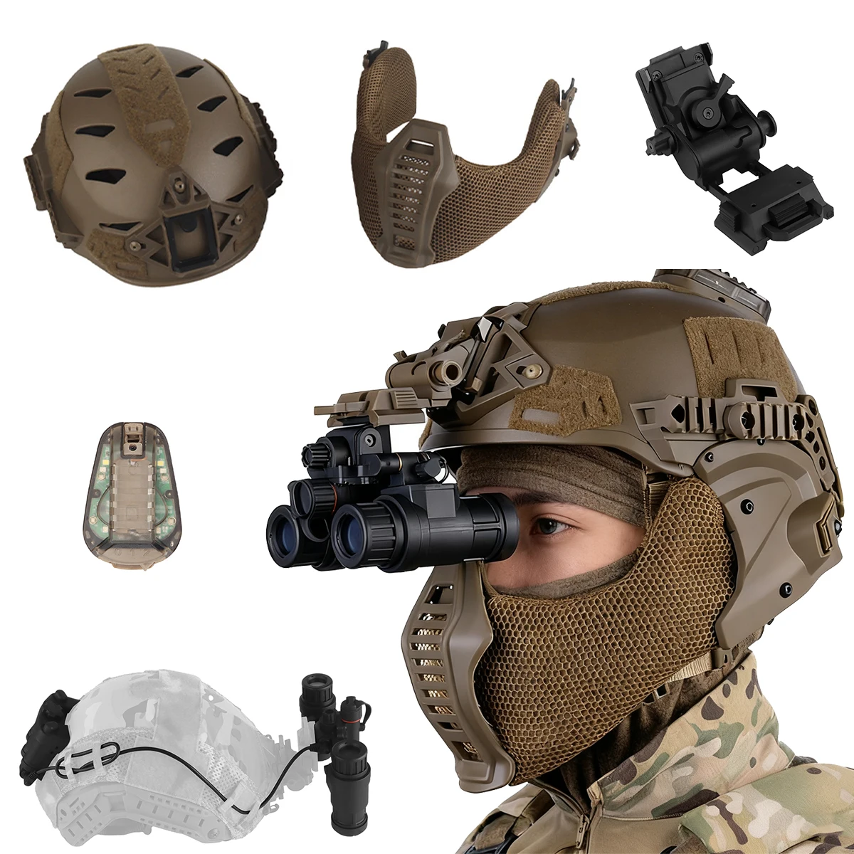 Tactical Helmet Set Night Vision Device Model with Ear Protection Face Shield L4G24 Signal Light for CS Airsoft Shooting Games
