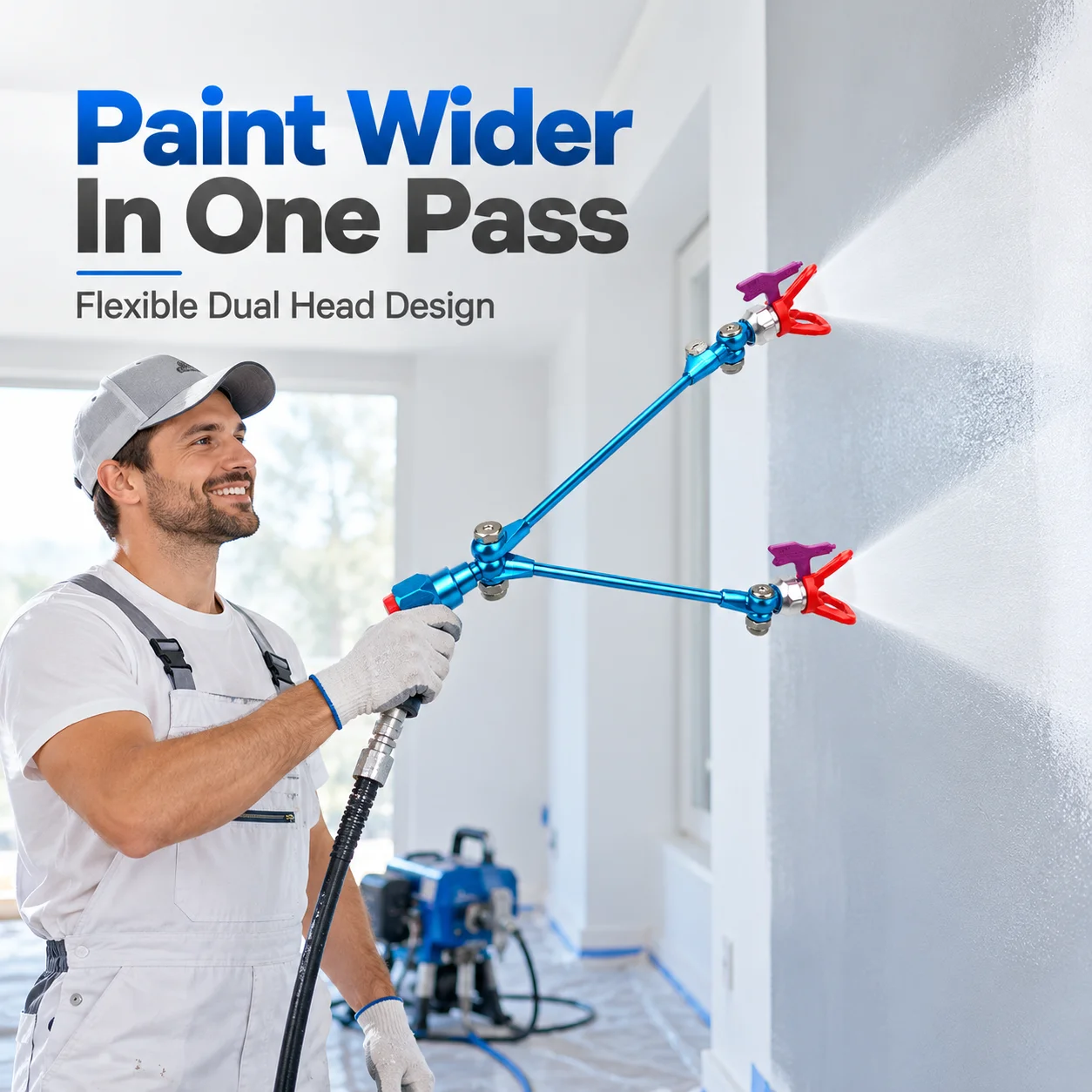 AOLIVIYA Dual Head Airless Paint Sprayer Extension Rod Double Nozzle 360 Degree Swivel Wide Spray Attachment For Wall Coating