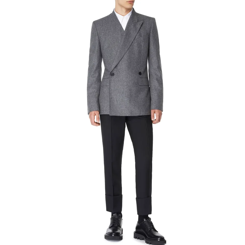 

Приталенный мужской костюм из двух предметов с контрастными остроконечными лацканами, модный наряд, элегантный мужской свадебный костюм жениха, куртка на заказ, брюки