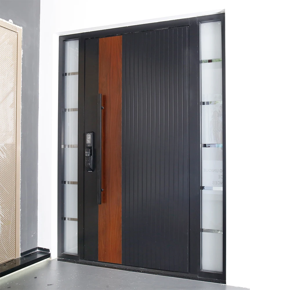 Puertas de entrada Sixinalu, seguridad, perfil de aleación de aluminio de 3mm, puerta abatible de entrada exterior delantera con cerradura inteligente, decoración personalizada para el hogar