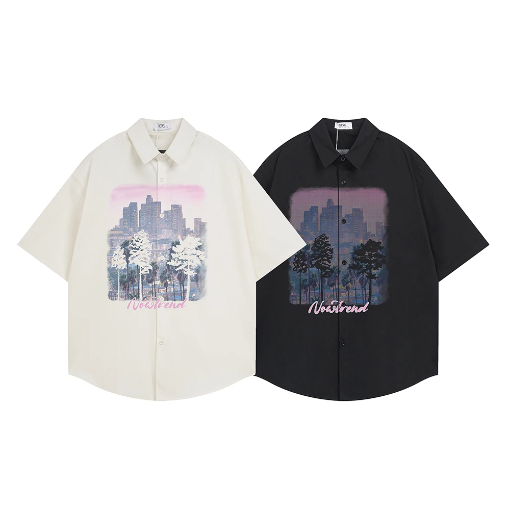 

Short Sleeve Printed Shirt Trend Casual Shirts For Man Goth Y2k Oversized Summer Cotton Designer Tops Korean Popular Clothes Men