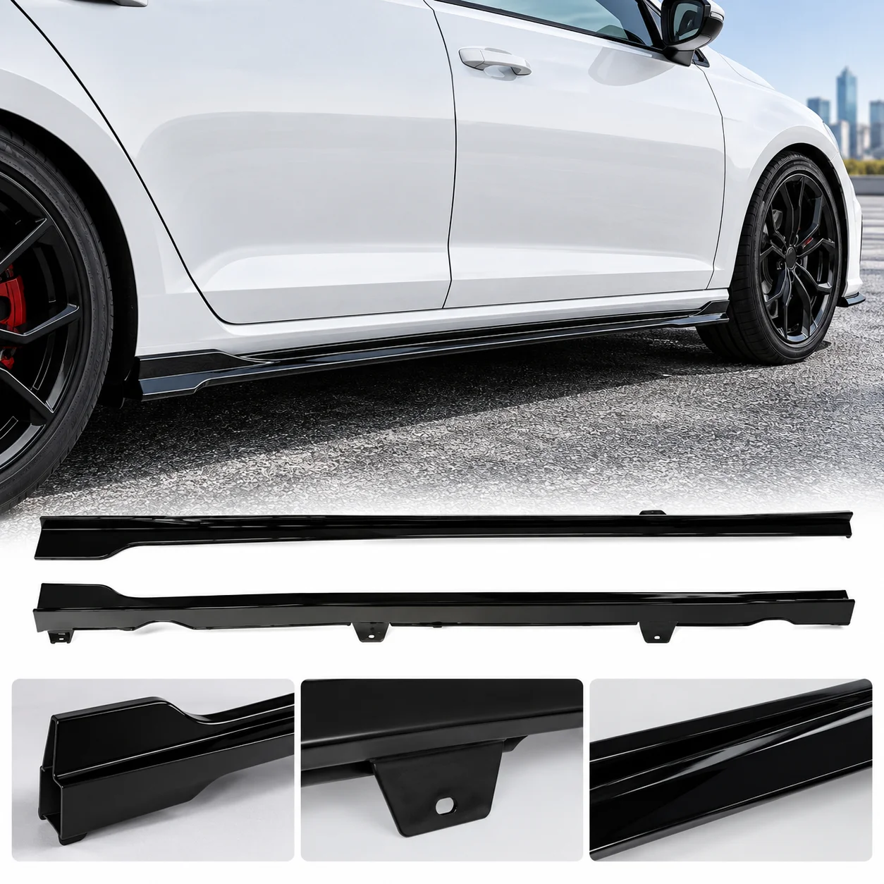Gloss Black  TCR Style Skirt Extension NEW For VW Golf GTI R MK7 MK7.5 4DR 2012-2020