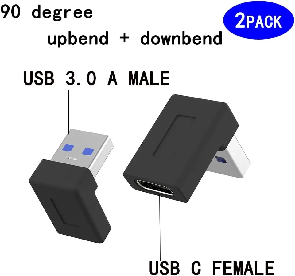 Right Angle USB A Male to  Female Adapter,90 Degree USB3.0 to Type C Cable Connector Support unidirectional Sides 5Gbps & Data T