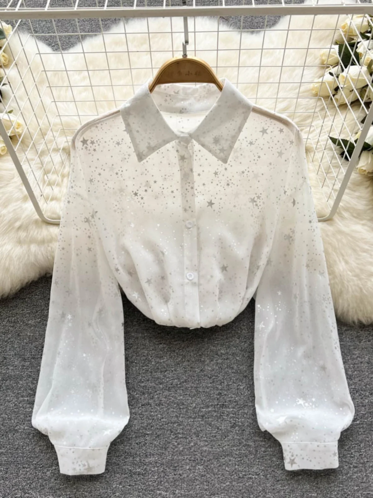 

Spring 2024 Women's Long Sve Collar Embroidered Print Star irt Faionable Ele Top Quali Ladies' irt