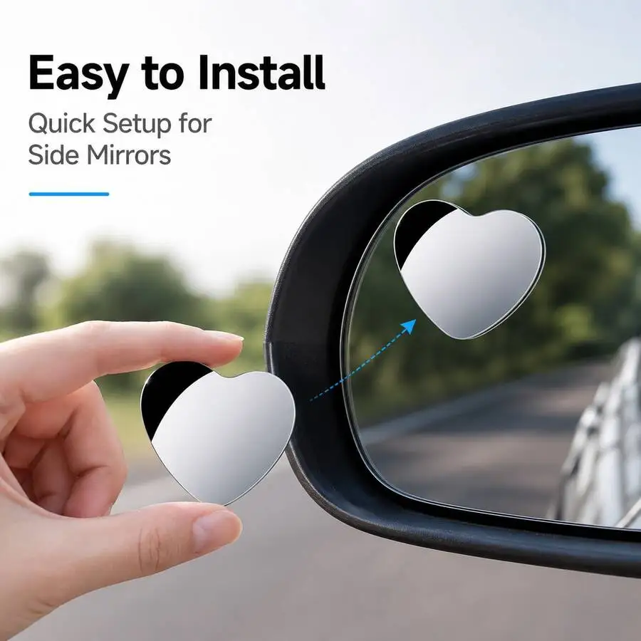 2PCS Heart-Shaped Blind Spot Mirror, Frameless 360° Wide Angle Convex Rearview Mirror For Parking, Car Decor