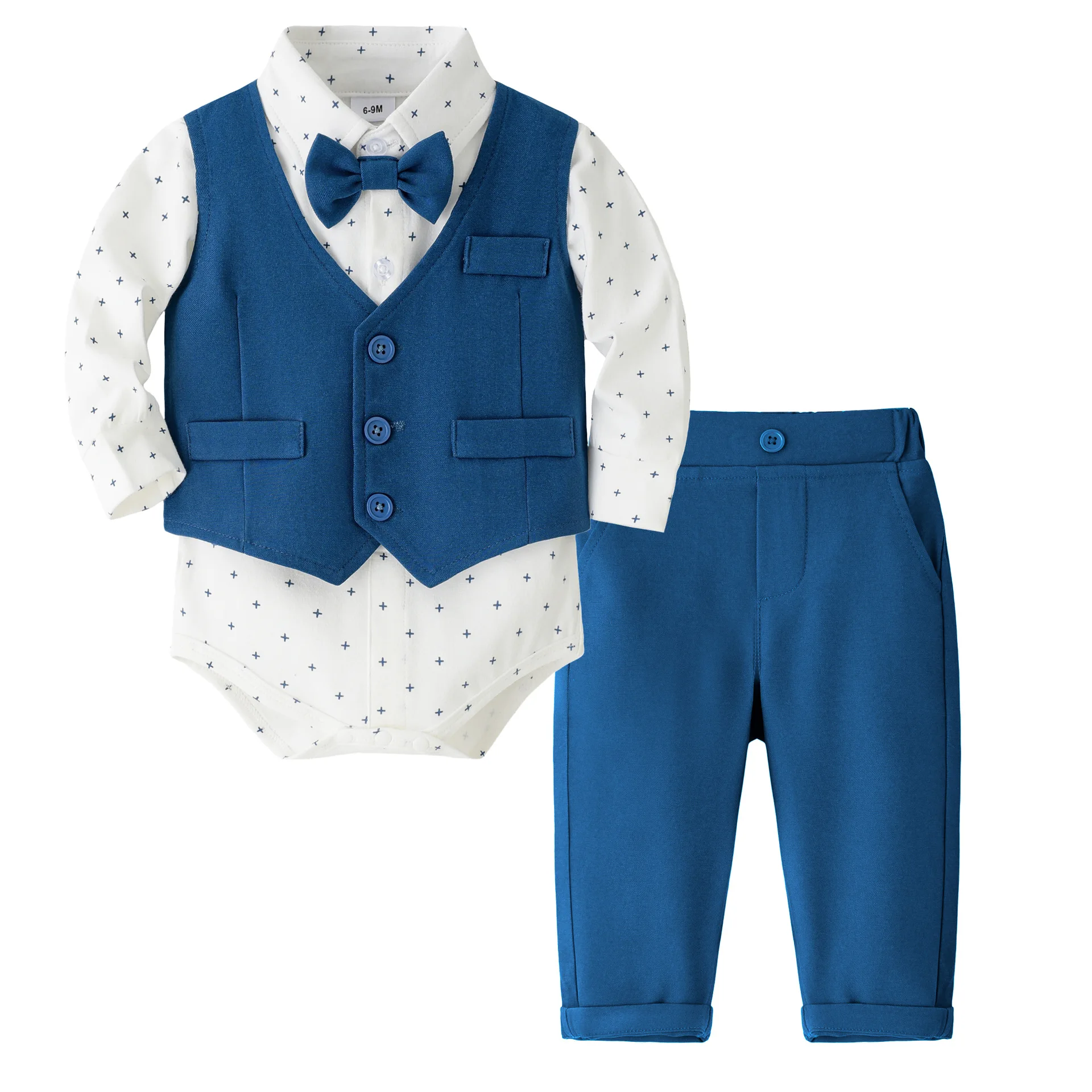 

Autumn Toddler Boy Outfits Sets Korean Fashion Baby Christmas Gentleman Suit Long Sleeve Bodysuit+Vest+Pants Newborn Items B142