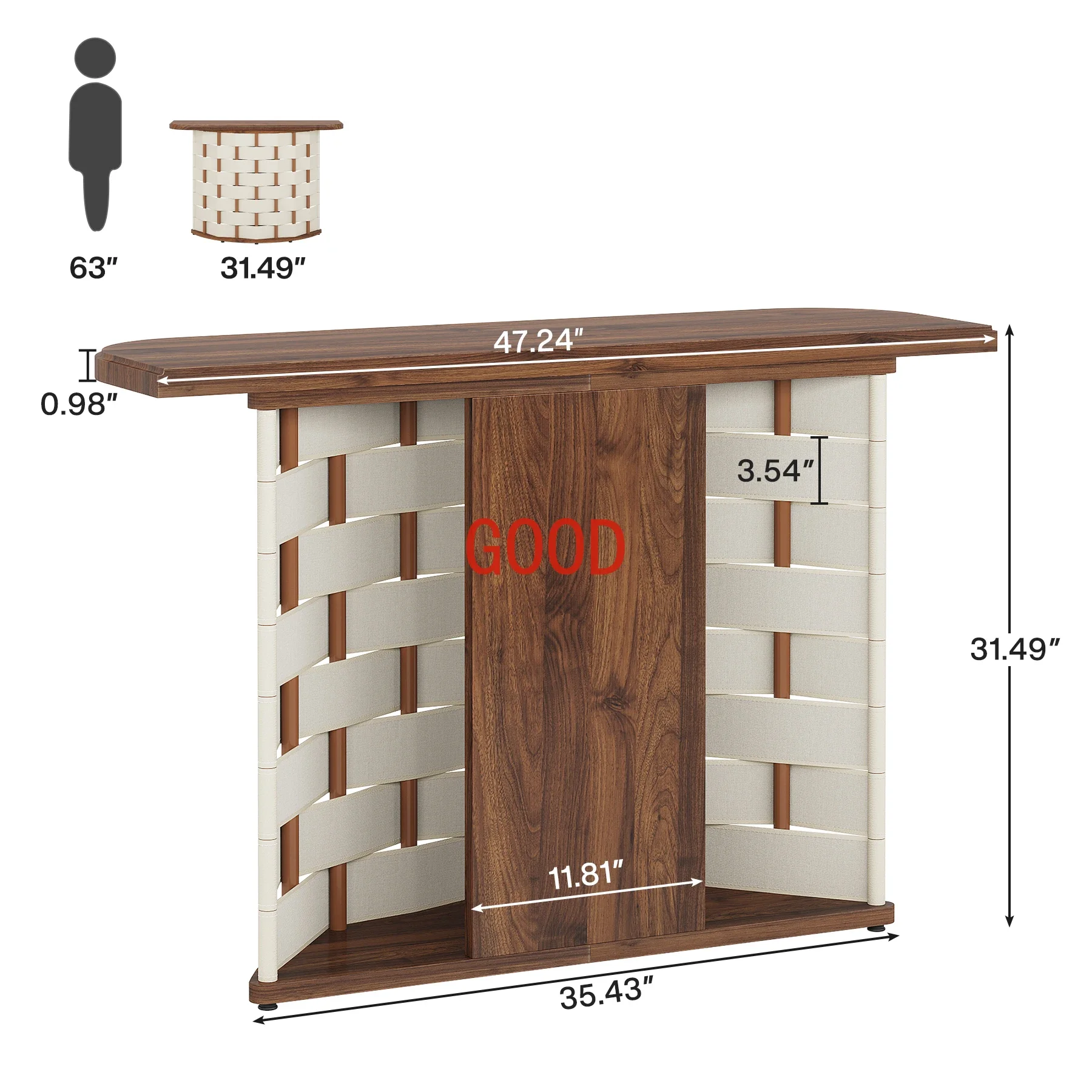 Tribesigns Mesa de entrada meia lua para entrada, mesa de sofá console semi-círculo vintage de 47 polegadas com base de couro tecido