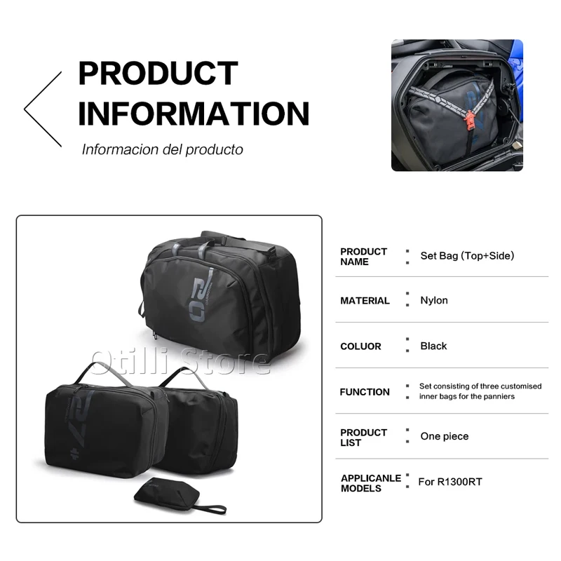 دراجة نارية سوداء مع شعار الأمتعة الجانب حقيبة داخلية لسيارات BMW R 1300 RT R1300 RT R1300RT r1300rt 2025 الغطاء العلوي حقيبة مقاومة للماء