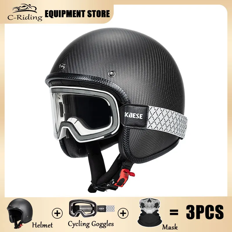 Open Face Helmet Carbon Fiber Motorcycle Helmets for Moto DOT Approved Four Seasons Universal 3K 12K Ultra Light 3/4 Jet Helmet