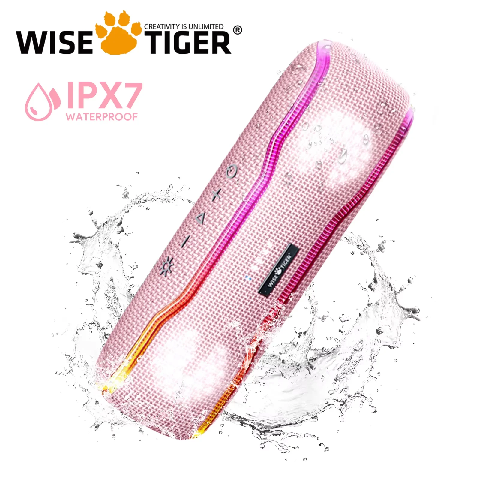 WISETIGER F10C وردي 25 وات IPX7 مقاوم للماء مكبر صوت بخاصية البلوتوث قابل للنقل مضخم صوت صندوق صوت مزدوج الاقتران مع ضوء RGB