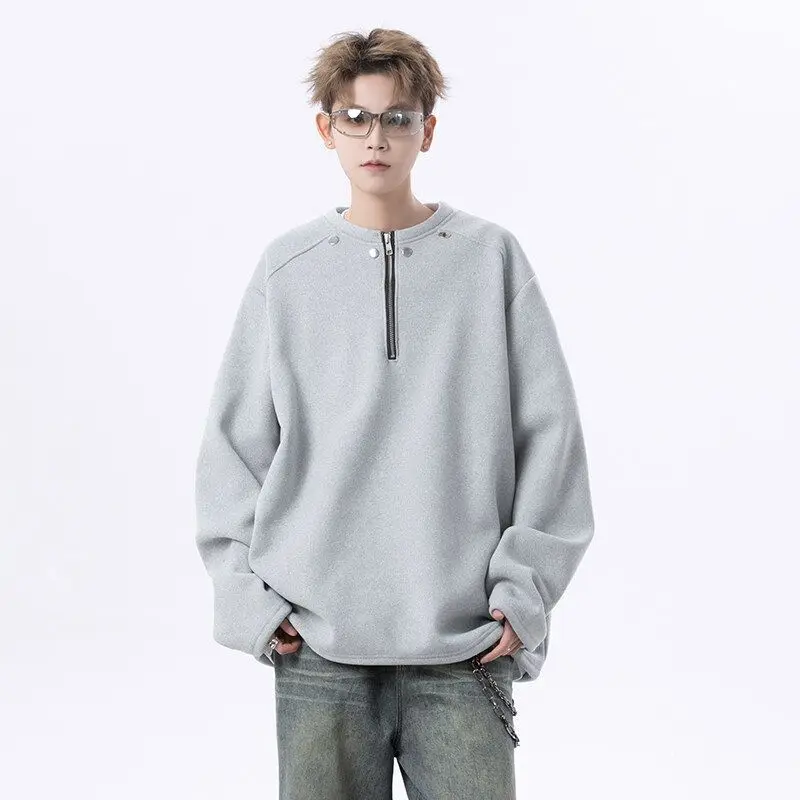 

Мужская толстовка American Sle Bla Rivet с молнией на плече, воротником хенли, длинным рукавом, высококачественная, плотная, базовая модель