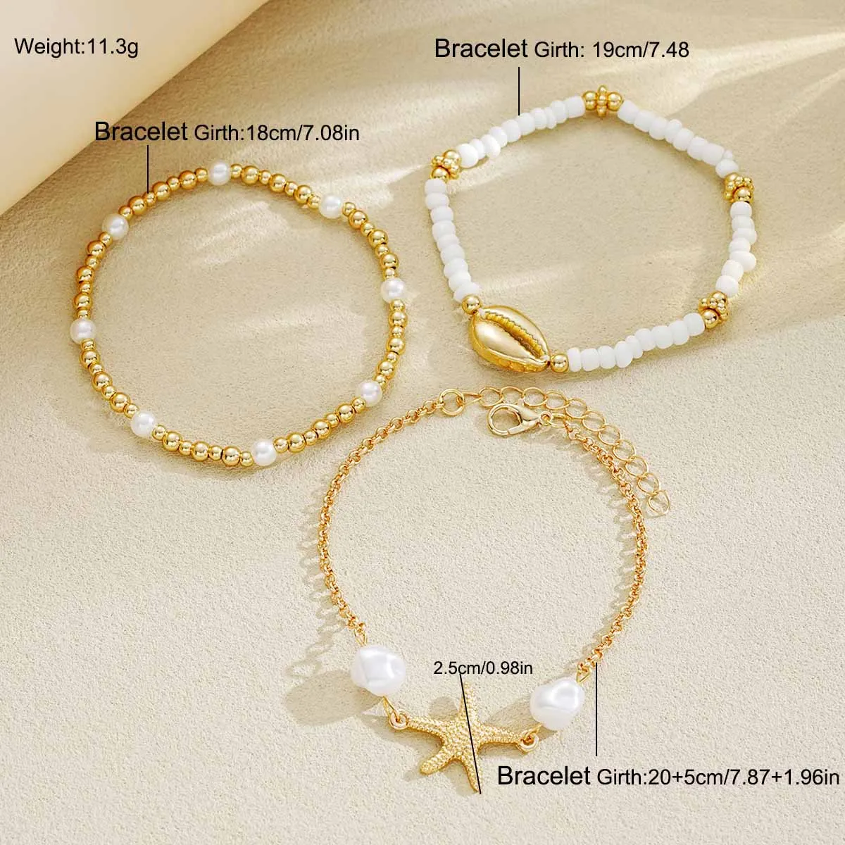 3Pcs/Set Seaside Bohemian Starfish Shells Anklet Set for Women Gold White Color Rice Beads Foot Chain Summer Beach Jewelry Gifts image 6