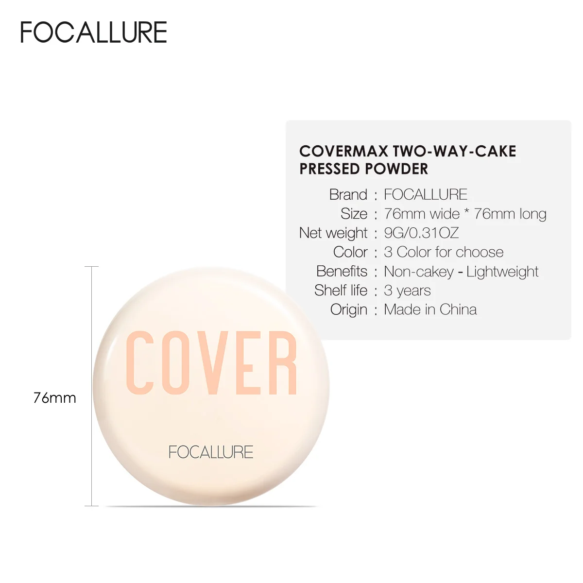 FOCALLURE Oil Control Matte Face Press Powder Foundation High Coverage Lightweight Non-cakey Natural Concealer Makeup Cosmetics