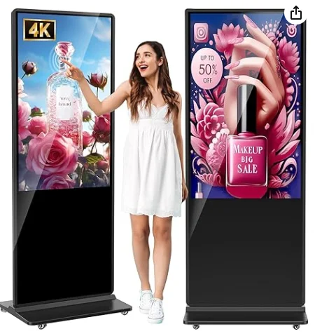 MWE 65 Inch 4K Digitaal Signage Display Kiosk, Indoor Staande Reclamezuil, LCD Commerciële Display met Automatische Media Player, Android Systeem, HDMI/USB/WiFi