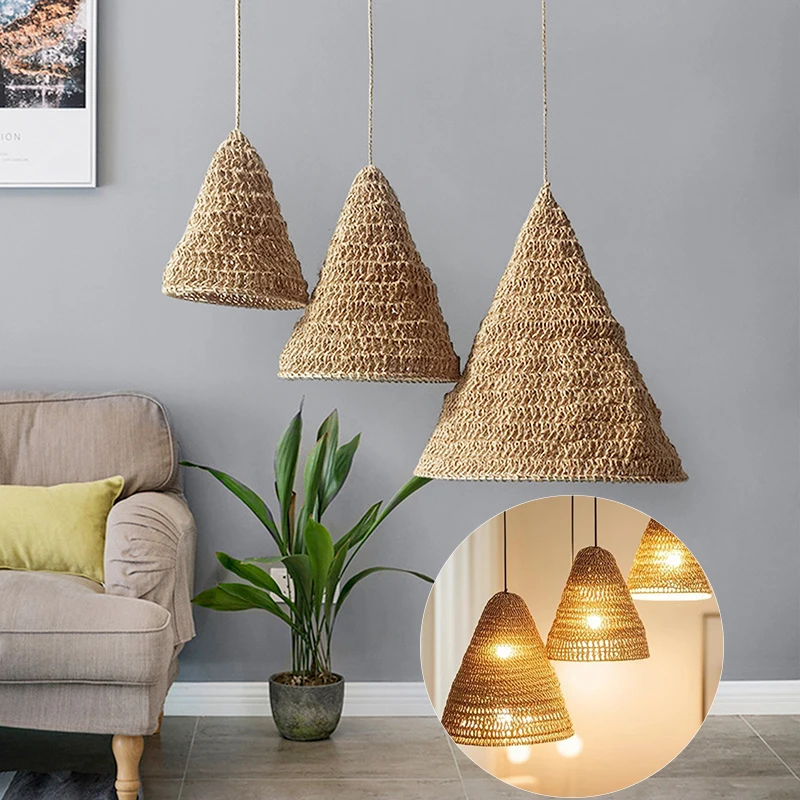 

Handmade Weave Jute Rope Lampshade Bohemian Style Hanging Lamp Shade For Home Restaurant Pendant Light Cover Decorations