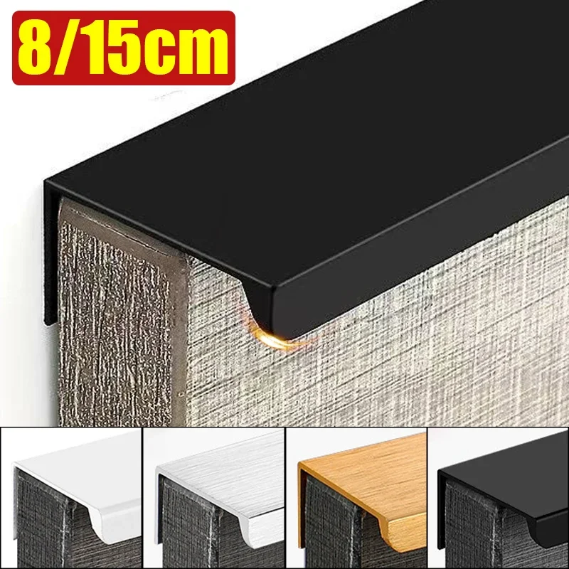 8/15cm Gold Black Hidden Handles Aluminum Alloy Kitchen Cabinet Cupboard Wardrobe Long Pulls Home Furniture Handles Hardware