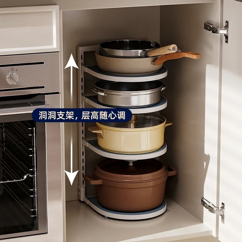 Kitchen Sink Organizer Multi-Layer Cooker Storage Rack for Home White Stovetop Cabinets Height Adjustment Pot Rack