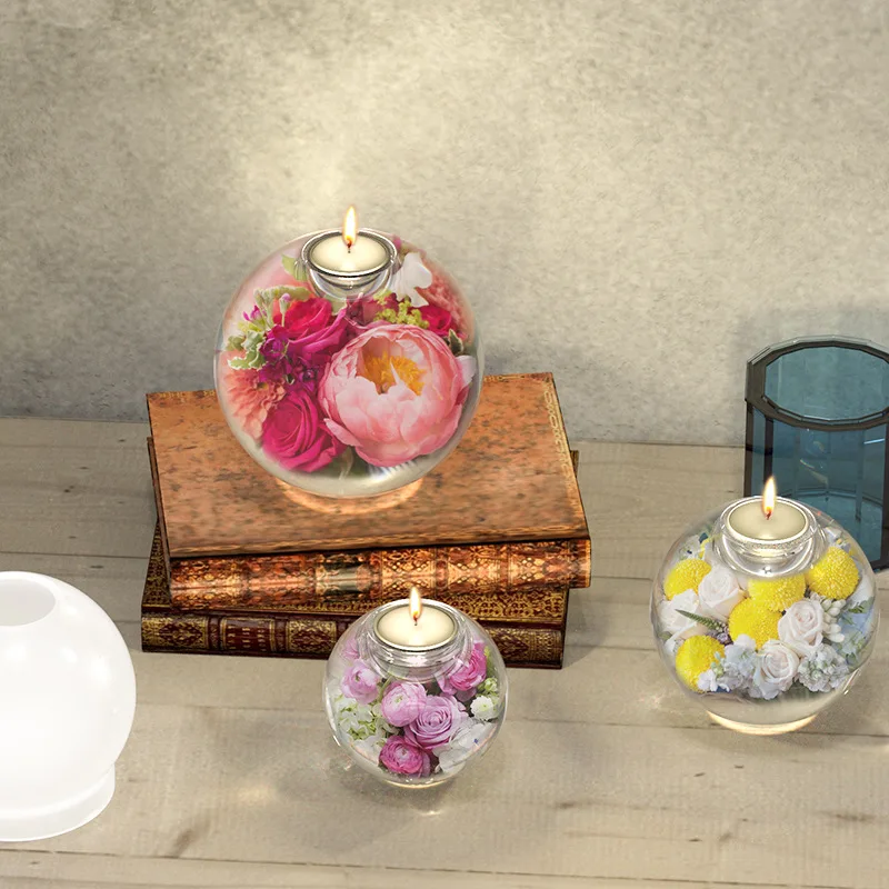 DIY Crystal Resin Silicone Mold Round Ball Candlestick Ornament Mirror Candle Holder Home Decoration Silicone Molds For Resin