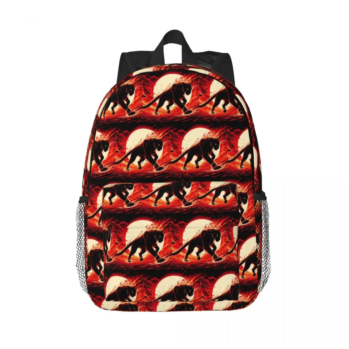 Black Panther Leopard Walking From Flame Backpack Daypack Large Capacity BookBag Shoulder Bags for Men Women Kids School Bag