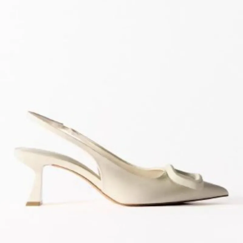 Slingback Off White Salto Alto para Mulher, Bombas Elegantes, Estilete, Dedo Apontado, Sandália Salto, Sapato de Escritório Feminino, 2023