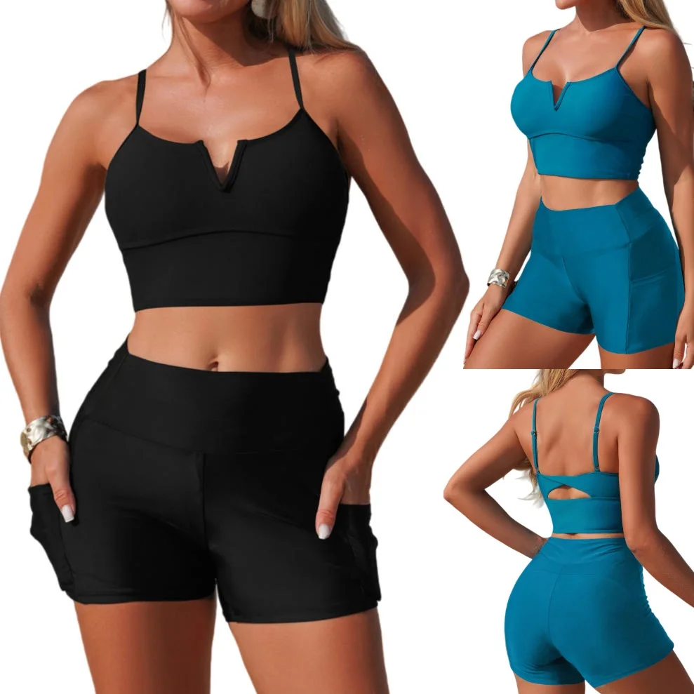 

2026 Womens Two Pieces Tankini Swimsuit Set High-Waisted Swimwear Tank Tops and Slimming Boyshorts Bathing Suit with Pocket
