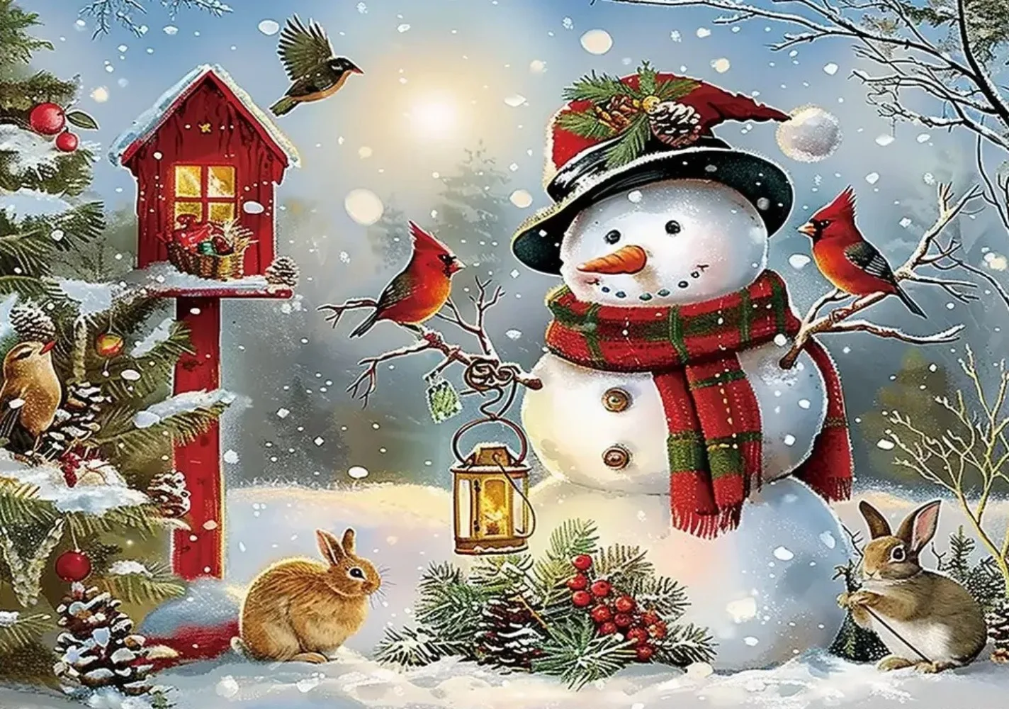 Christmas Snowman Rabbit Pattern Theme Banner Decoration Background, Festival Party, Home Decoration Photography Backdrop Cloth