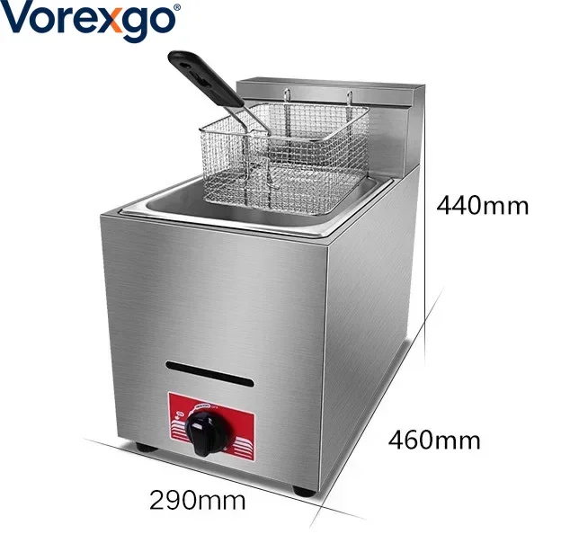 Commercial LPG Gas Deep Fryer With 8L Basket and Lid Stainless Steel Countertop Propane-LPG FY71 for Chips Fast Food Restaurant