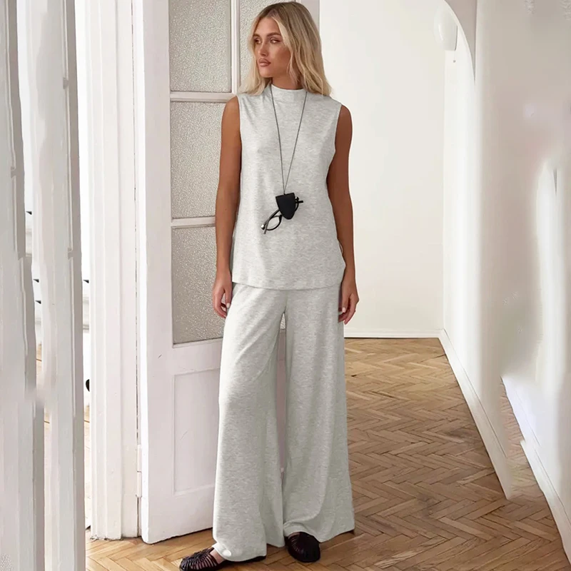 

TARUXY Women's Vest Trousers Suits Spring Summer New Female Homemaker Sleeveless Vest Wide-Leg Pants Casual Set Commuting Suit