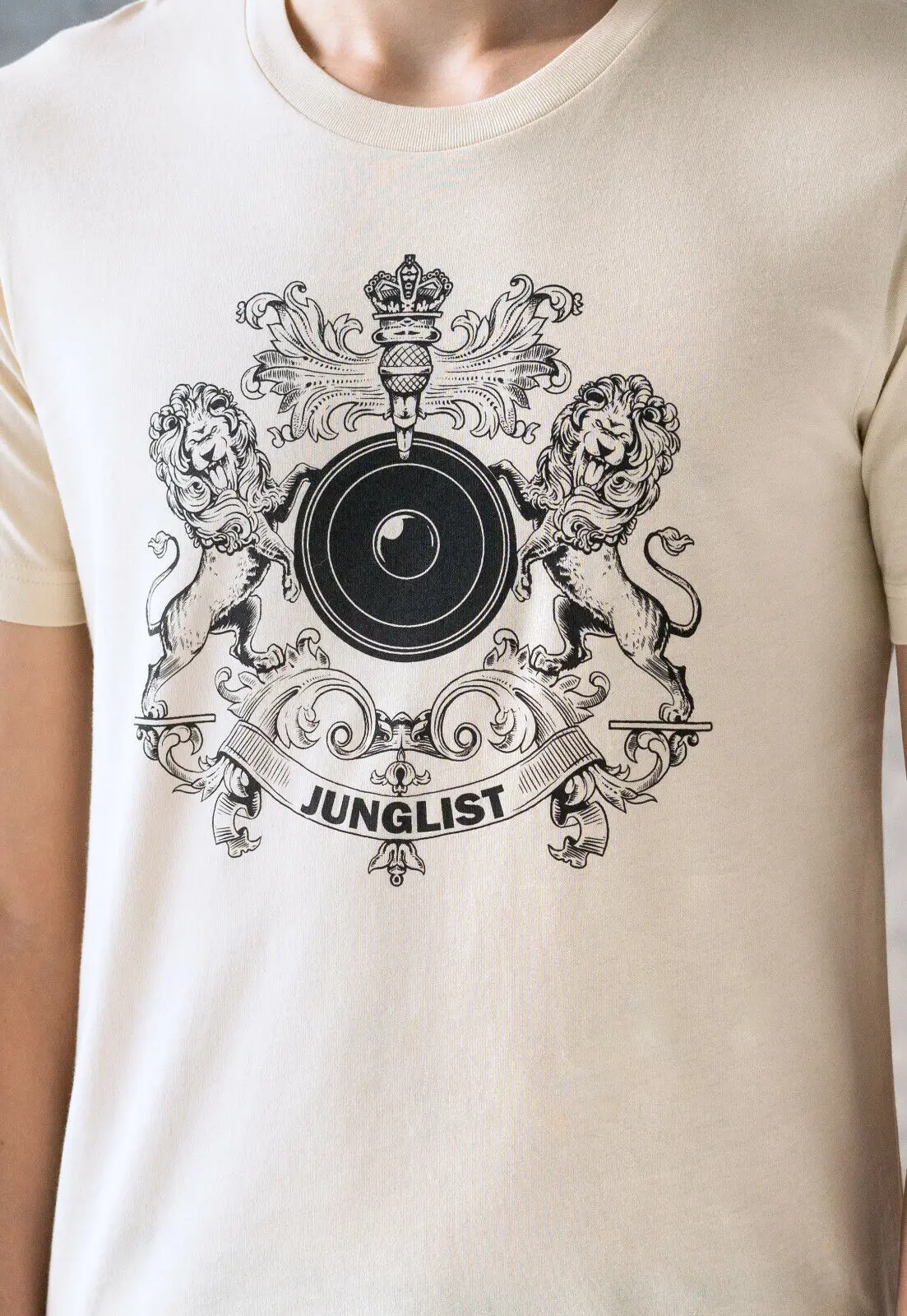 Junglist Crest T Shirt Neurofunk Jungle Lion DnB EDM Amen Drum and Bass Mens