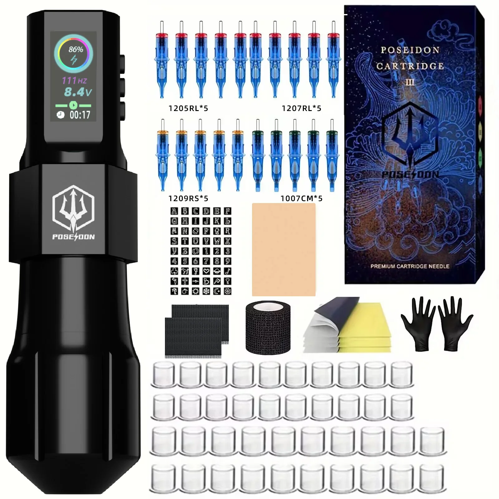 Tattoo Kit POSEIDON Heißer Cool Tattoo Stift Kit Für Permanent Make-Up Tattoo Maschine Kit Drahtlose Tattoo Netzteil Tattoo Gun Kit