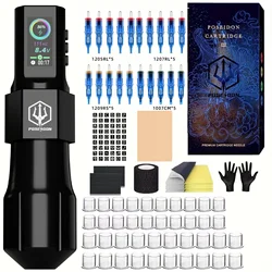 Tattoo Kit POSEIDON Hot Cool Tattoo Pen Kit For Permanent Makeup Tattoo Machine Kit Wireless Tattoo Power Supply Tattoo Gun Kit