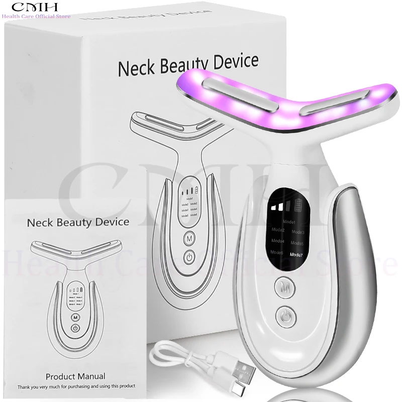 

Массажер 7 в 1, косметическое устройство для лица и шеи, корейское качество, профессиональный уход, средство для подтяжки морщин, идеальный белый подарок для женщин