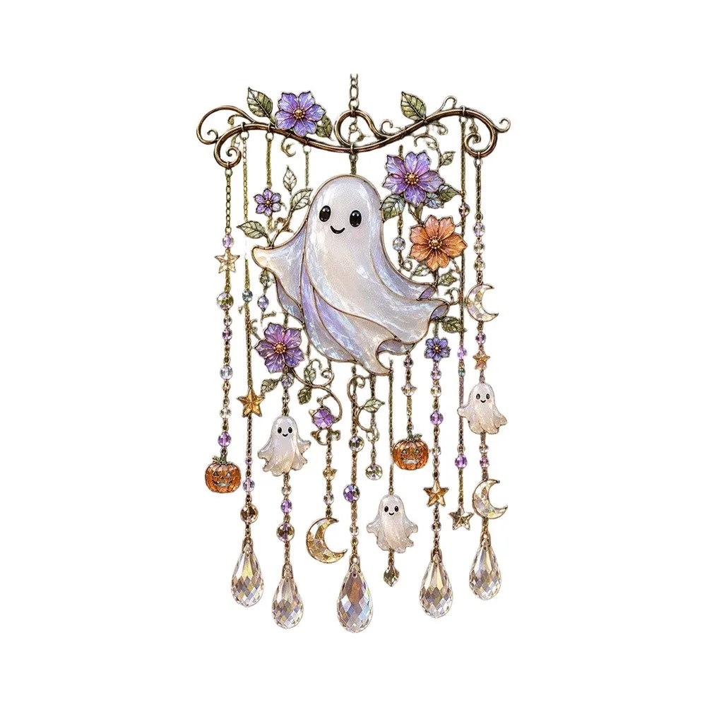 Spooky Halloween Sun Catcher Wind Chime Colorful For Acrylic Stained Glass Ornament For Outdoor Garden Patio Yard Festival