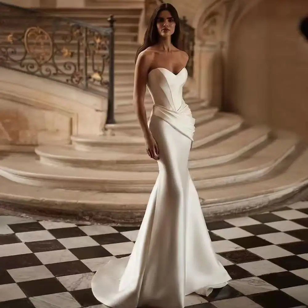 

Customized Satin Wedding Dress Strapless Backless Mermaid Bride Gowns Bride Dress Sweetheart Bride vestidos de novia