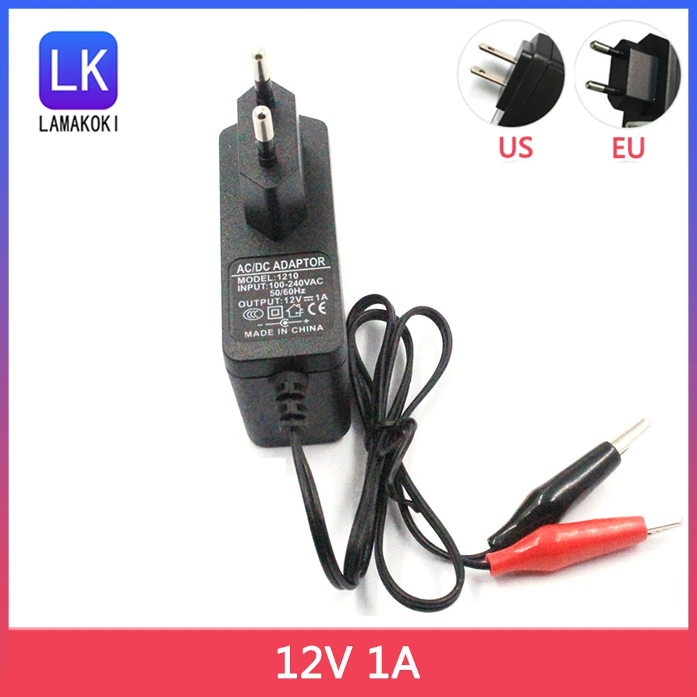 DC 12V 1A Motorbike Car Lead-acid Batteries Dual Line Clip Battery Charger Tender Maintainer EU/US Plug Car Accessories
