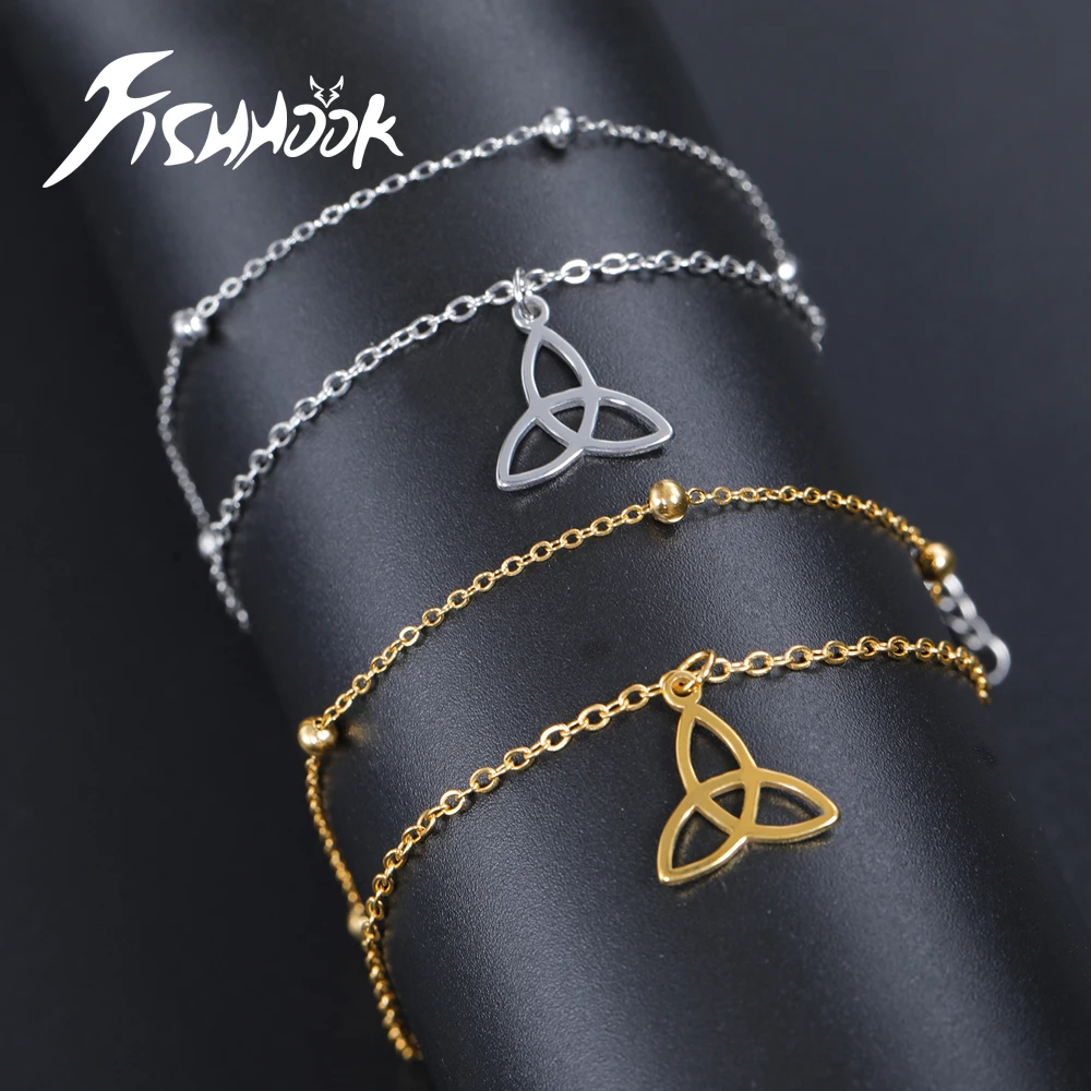 Fishhook Trinity Bracelet Celtic Knot Christian Supernatural Amulet Gift for Woman Men Couple Gold Color Stainless Steel Jewelry