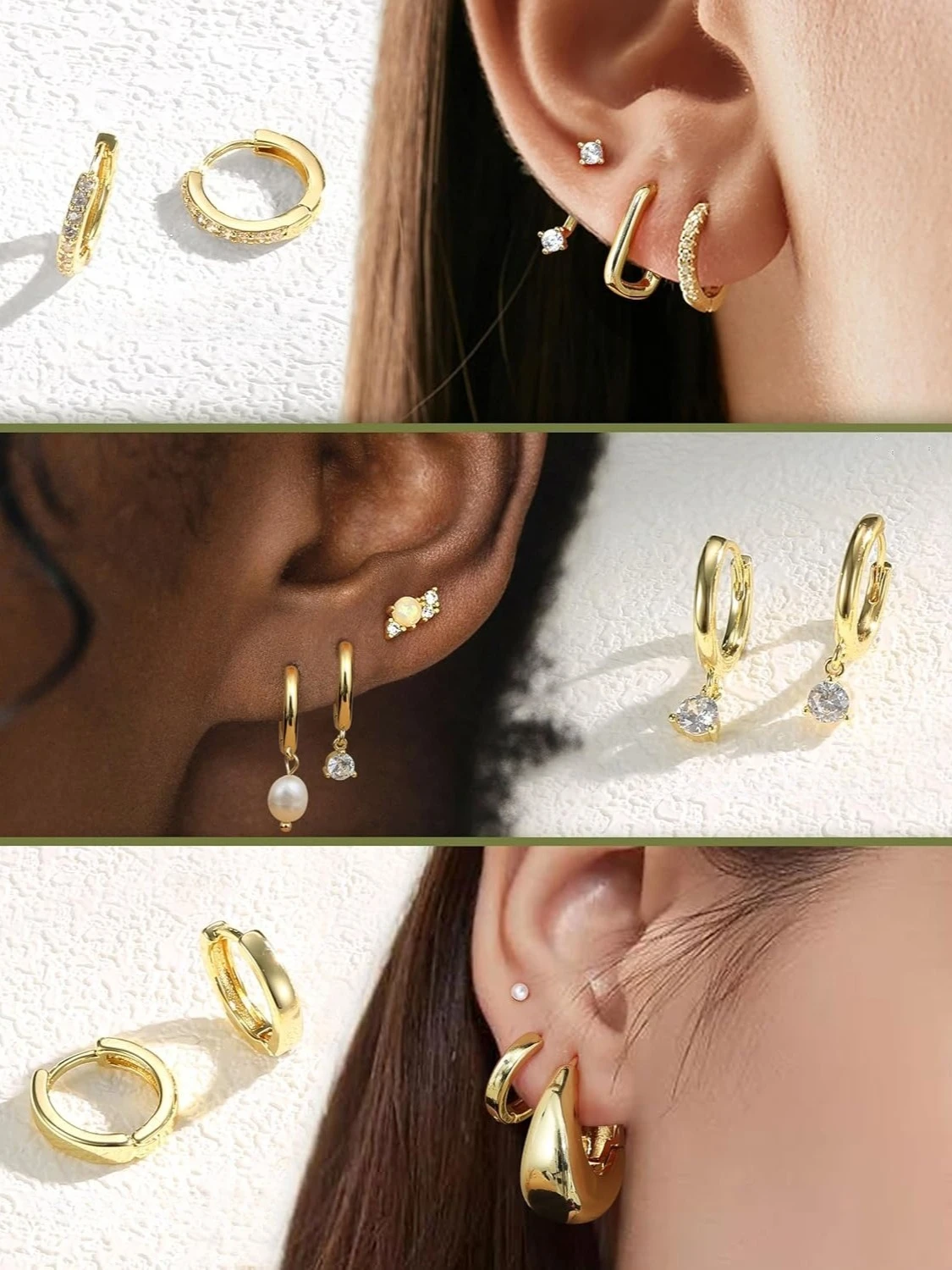 

Bobisty 9Pairs 14K Gold Plated Hoop Earring Stacks for Women Stud Hoop Earrings Stainless Steel Cartilage Earring Sets Piercing