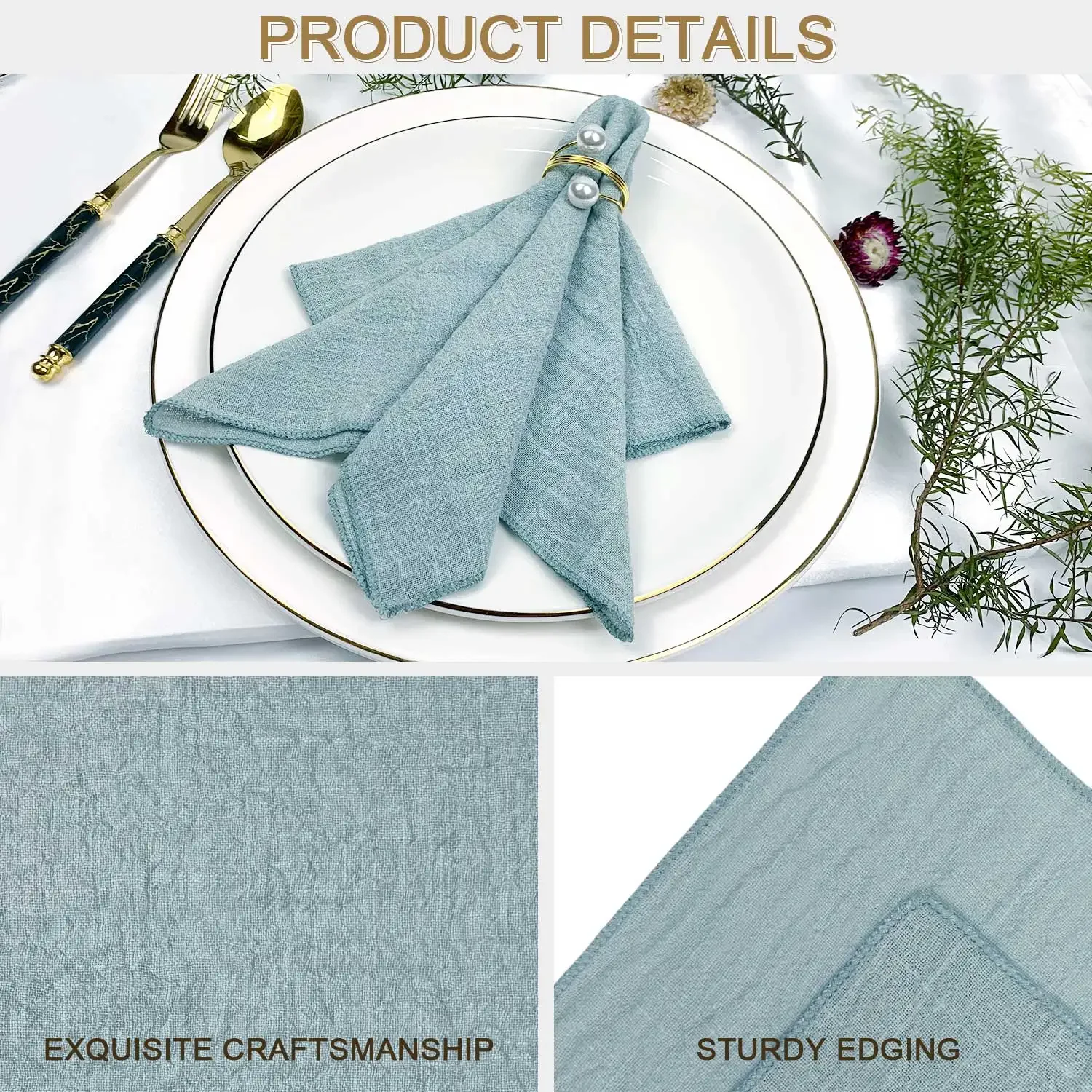 Set of 6 Cotton Cloth Napkins Gauze Sage Green 30x30cm for Wedding Decoration Everyday Use Dinner Tea Towel Table Party Napkins