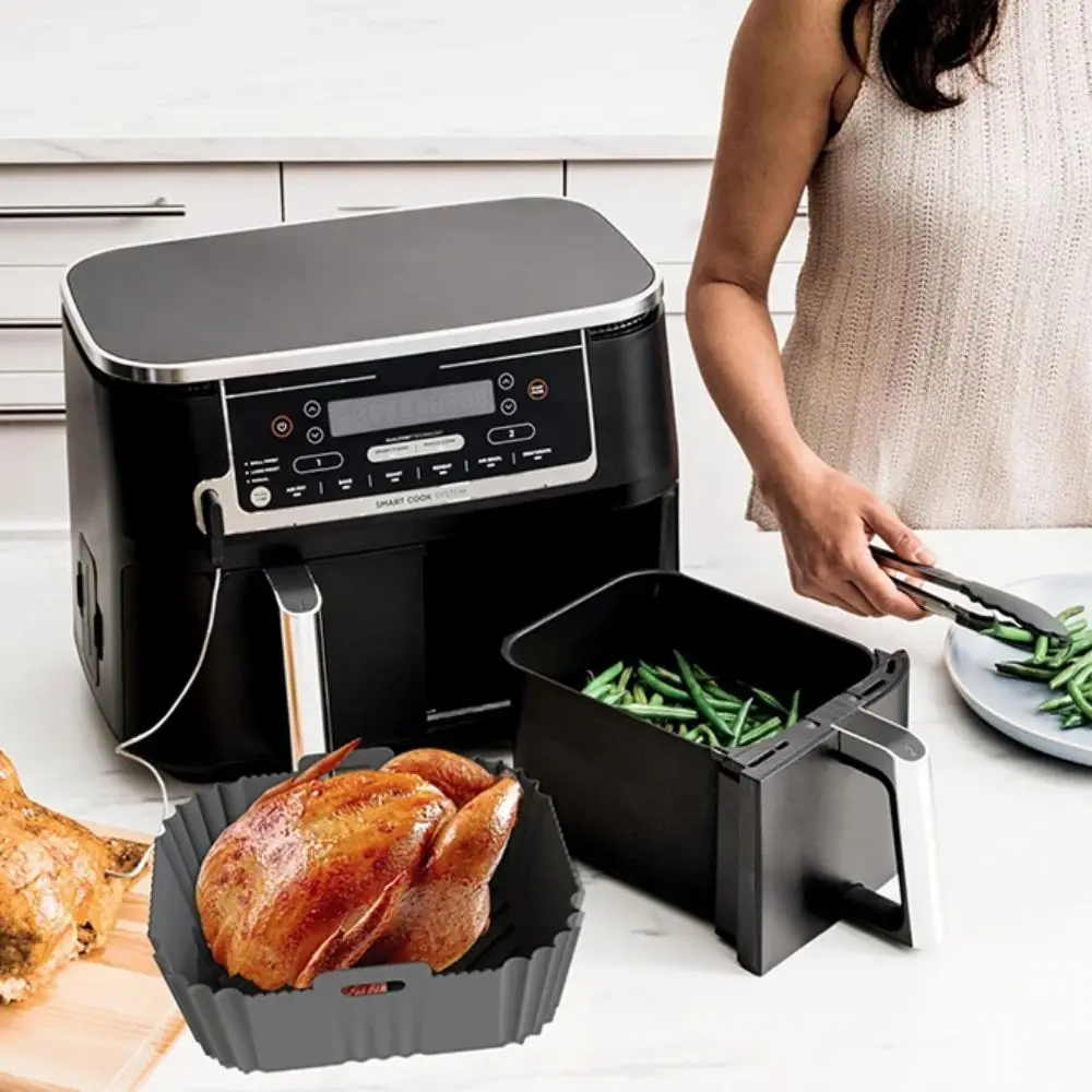 

2Pcs/Set Silicone Air Fryer Liner Anti-stick Design Foldable Air Fryer Pan Reusable Rectangular Air Fryer Basket Fried Chicken
