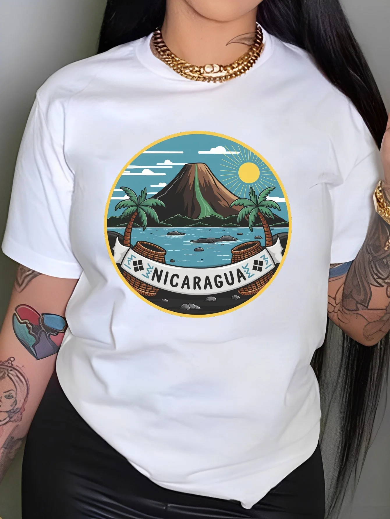 volcano NICARAGUA women's comfit t-shirt short sleeve crew neck casual top summer spring Women's clothing