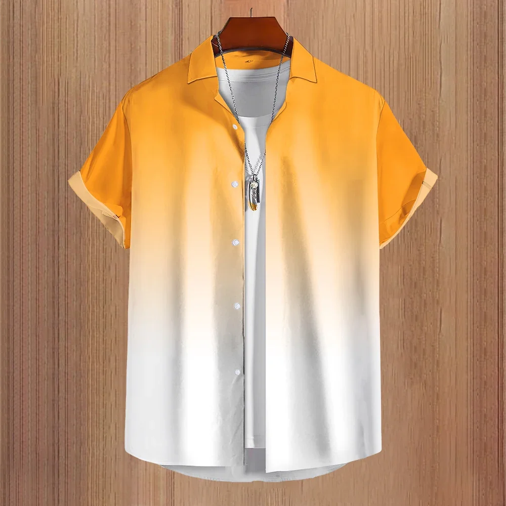 Men's Summer Color Gradient Shirt Men's Monochrome 3D Printed Shirt Casual Short-sleeved Top