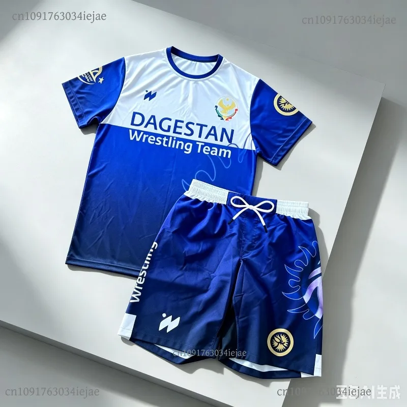 2026 Summer New Dagestan Quick-Drying Fighting Suit Kid's Wrestling Training Suit T-shirt Fighting Shorts Sports Set